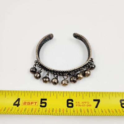 OXIDIZED SILVER BELL CUFF ADJUSTABLE BRACELET