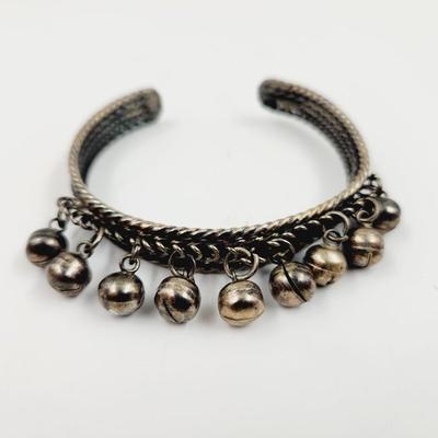 OXIDIZED SILVER BELL CUFF ADJUSTABLE BRACELET