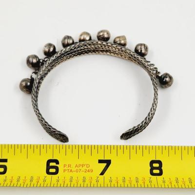 OXIDIZED SILVER BELL CUFF ADJUSTABLE BRACELET