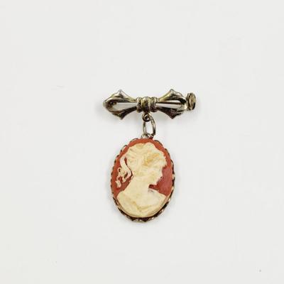 ANTIQUE SILVER TONED CAMEO PIN