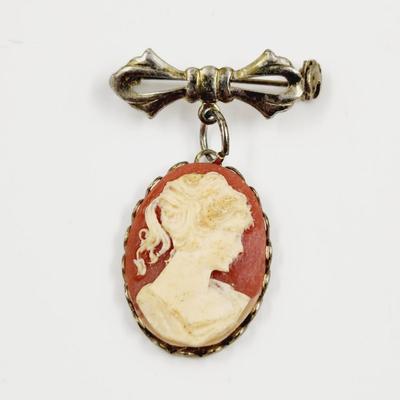 ANTIQUE SILVER TONED CAMEO PIN