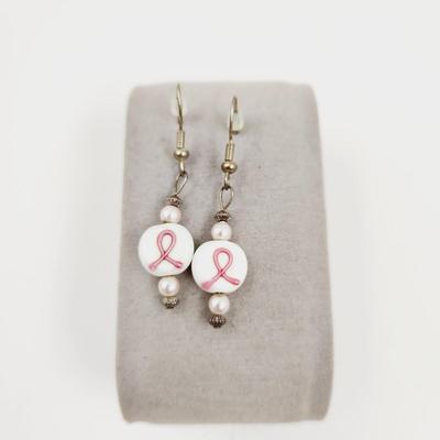 HAND CRAFTED BREAST CANCER AWARENESS ðŸŽ€ RIBBON EARRINGS