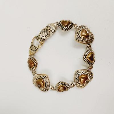 FANTASTIC SILVER & GOLD TONED HEART SHAPED MAGNETIC CLASP BRACELET