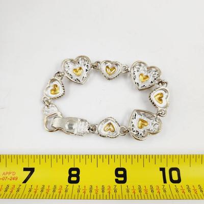 FANTASTIC SILVER & GOLD TONED HEART SHAPED MAGNETIC CLASP BRACELET
