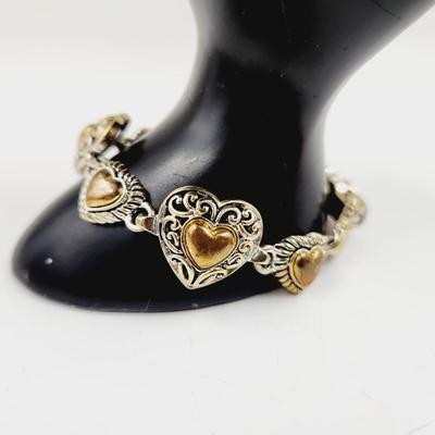 FANTASTIC SILVER & GOLD TONED HEART SHAPED MAGNETIC CLASP BRACELET