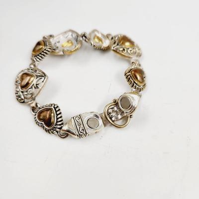 FANTASTIC SILVER & GOLD TONED HEART SHAPED MAGNETIC CLASP BRACELET