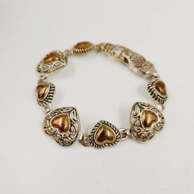 FANTASTIC SILVER & GOLD TONED HEART SHAPED MAGNETIC CLASP BRACELET