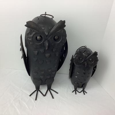 Lot # 1002. Pair of Pottery Barn Punched Metal Owl Candle Holders, Fall Decor