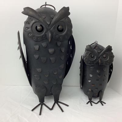 Lot # 1002. Pair of Pottery Barn Punched Metal Owl Candle Holders, Fall Decor