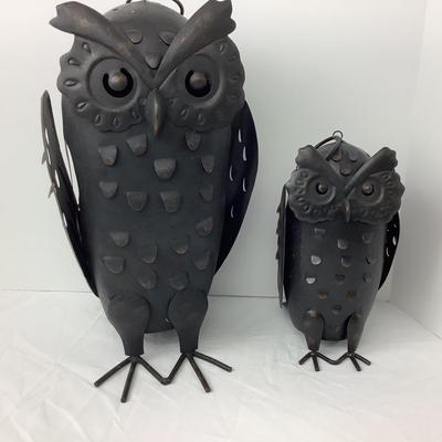 Lot # 1002. Pair of Pottery Barn Punched Metal Owl Candle Holders, Fall Decor