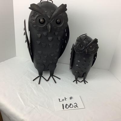 Lot # 1002. Pair of Pottery Barn Punched Metal Owl Candle Holders, Fall Decor