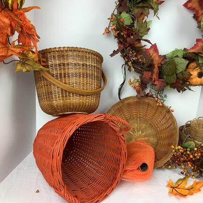 Lot # 1008 Fall Wreath & Garland  & Baskets