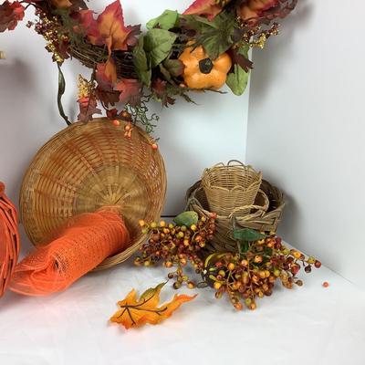 Lot # 1008 Fall Wreath & Garland  & Baskets