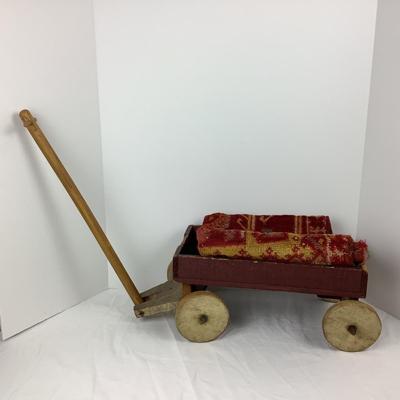 Lot # 1010 Small Vintage Wooden Wagon & Vintage Porcelain Girl by Designed by Erich Stauffer