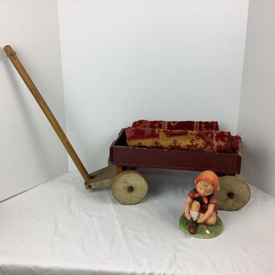 Lot # 1010 Small Vintage Wooden Wagon & Vintage Porcelain Girl by Designed by Erich Stauffer