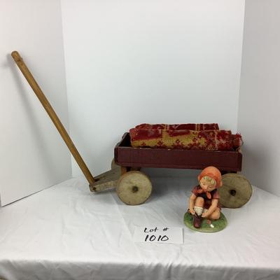 Lot # 1010 Small Vintage Wooden Wagon & Vintage Porcelain Girl by Designed by Erich Stauffer