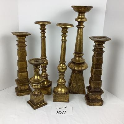 Lot # 1011 Lot of Gold Painted Oversized Candlesticks