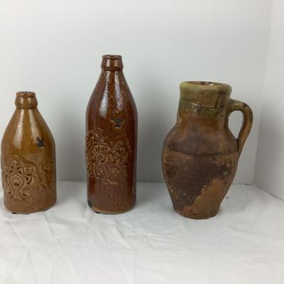 Lot # 1042  Lot of  Two Salt Glazed Pottery Jugs & One Pottery Jug