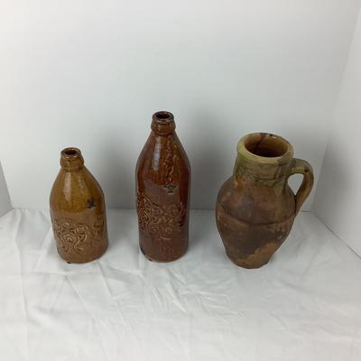 Lot # 1042  Lot of  Two Salt Glazed Pottery Jugs & One Pottery Jug