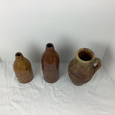 Lot # 1042  Lot of  Two Salt Glazed Pottery Jugs & One Pottery Jug