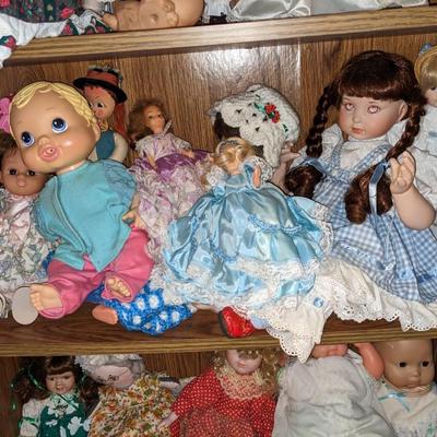 Large Lot of Dolls, Bottom 3 shelves