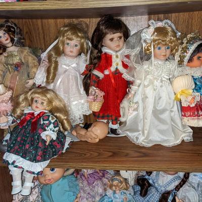 Large Lot of Dolls, Bottom 3 shelves