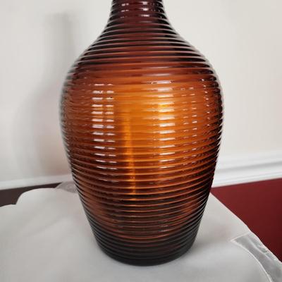 Vintage Owen Illinois Amber Glass Ribbed beehive Bottle