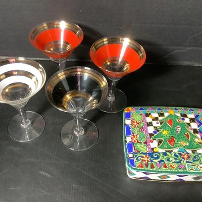1024 Mikasa Jenny Faw Festive Trinket Dish & Glasses