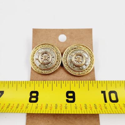 CUTE GOLD & SILVER TONED SHIPS WHEEL EARRINGS