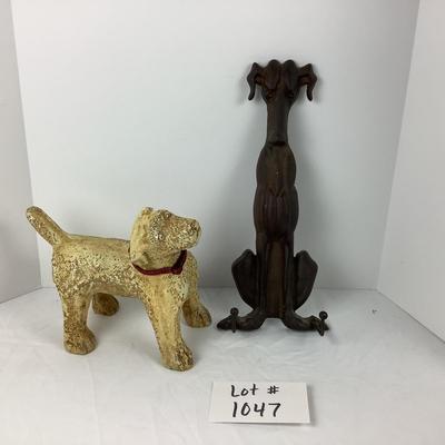 Lot # 1047 Cast Iron Dog Cookbook Holder  & Composition Decorative Dog