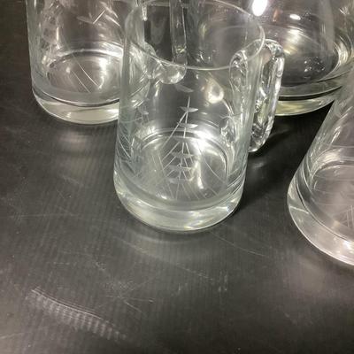 1031 Decanter & Crystal Mugs with Etched Sailboats