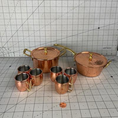 #11 Hammered Copper Pots and Mini Shot Glasses