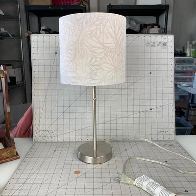#140 Silver Lamp With White Shade 