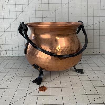 #141 Hammered Copper Tripod Cauldron