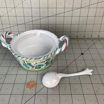 #149 Cama Deruta Italy Sugar Bowl With Spoon (Missing Lid)