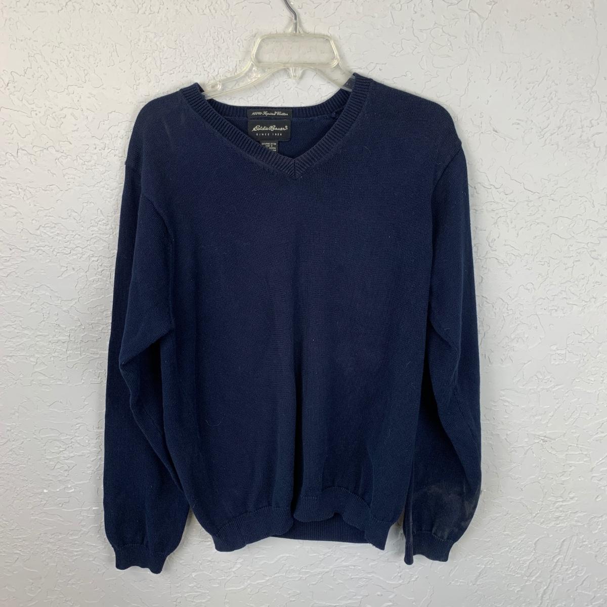 #183 Eddie Bauer Large Blue Sweater Pima Cotton | EstateSales.org