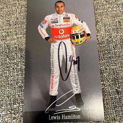 Lewis Hamilton Signed Team Card & Mclaren Print (O-MG)