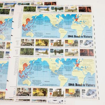 6 SHEETS - USPS STAMP COLLECTABLE - 1944 ROAD TO VICTORY STAMPS