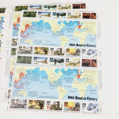 6 SHEETS - USPS STAMP COLLECTABLE - 1944 ROAD TO VICTORY STAMPS