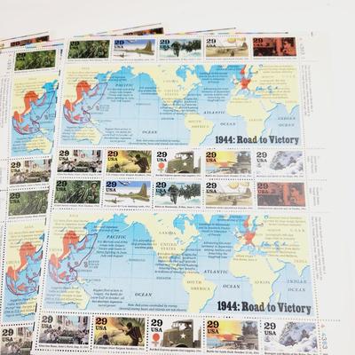 6 SHEETS - USPS STAMP COLLECTABLE - 1944 ROAD TO VICTORY STAMPS