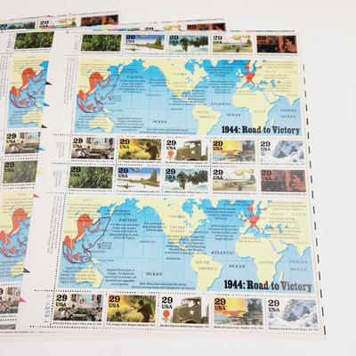 6 SHEETS - USPS STAMP COLLECTABLE - 1944 ROAD TO VICTORY STAMPS