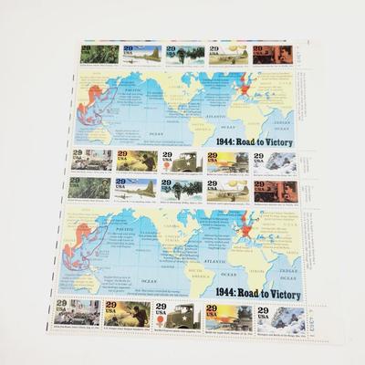 6 SHEETS - USPS STAMP COLLECTABLE - 1944 ROAD TO VICTORY STAMPS