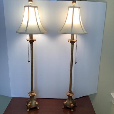 1198 Pair Gold Finish Pull String Candlestick Lamps