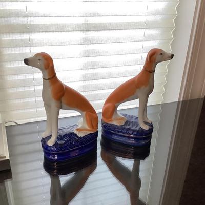 1206 Pair of Staffordshire Style Greyhound Decorative Dogs