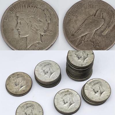 COINS ~ 1922 Peace Dollar & Kennedy Half Dollar ~ 1964 to 1968 ~ Thirty-One (31) Total * Read Details