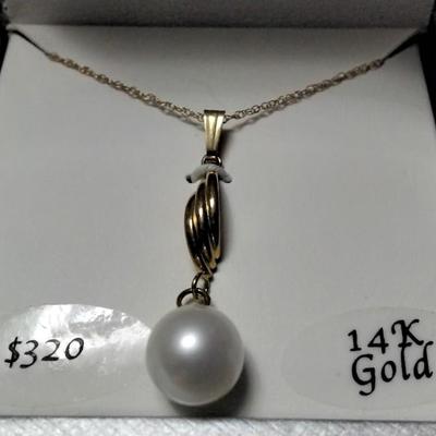 MACY'S 18" 14K Pearl Swirl Dangle Necklace