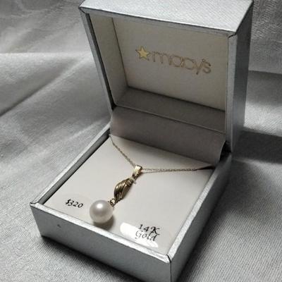 MACY'S 18" 14K Pearl Swirl Dangle Necklace