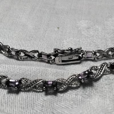 DEE BERKLEY Art Deco Diamond Amethyst Tennis Bracelet 7.25"