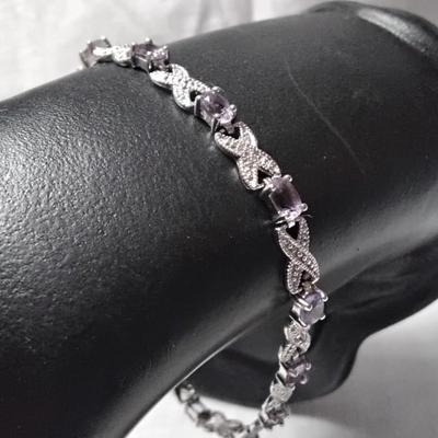 DEE BERKLEY Art Deco Diamond Amethyst Tennis Bracelet 7.25"