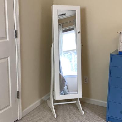 1225 White Jewelry Cabinet Cheval  Mirror